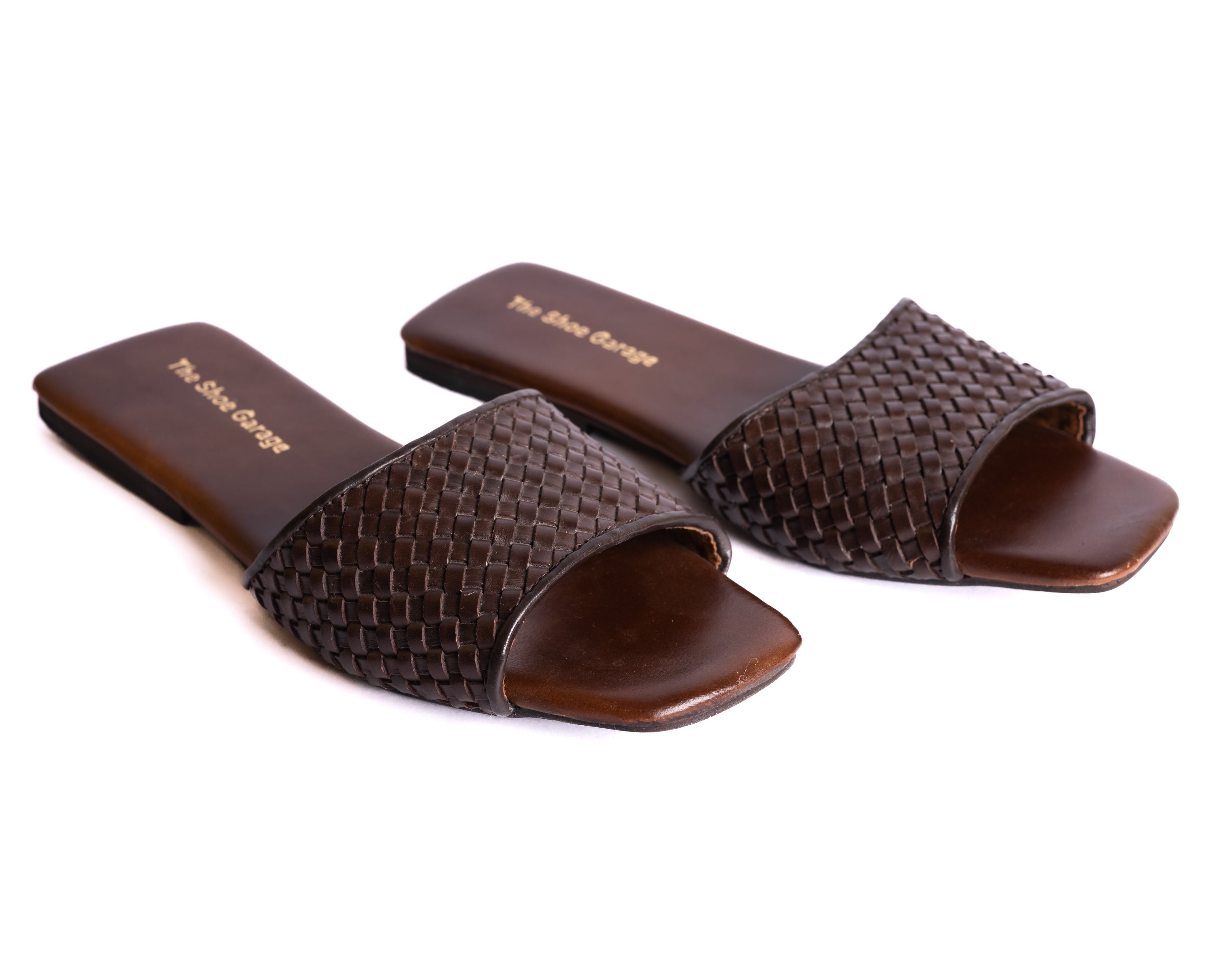 Woven Open-Toe Slides - Brown