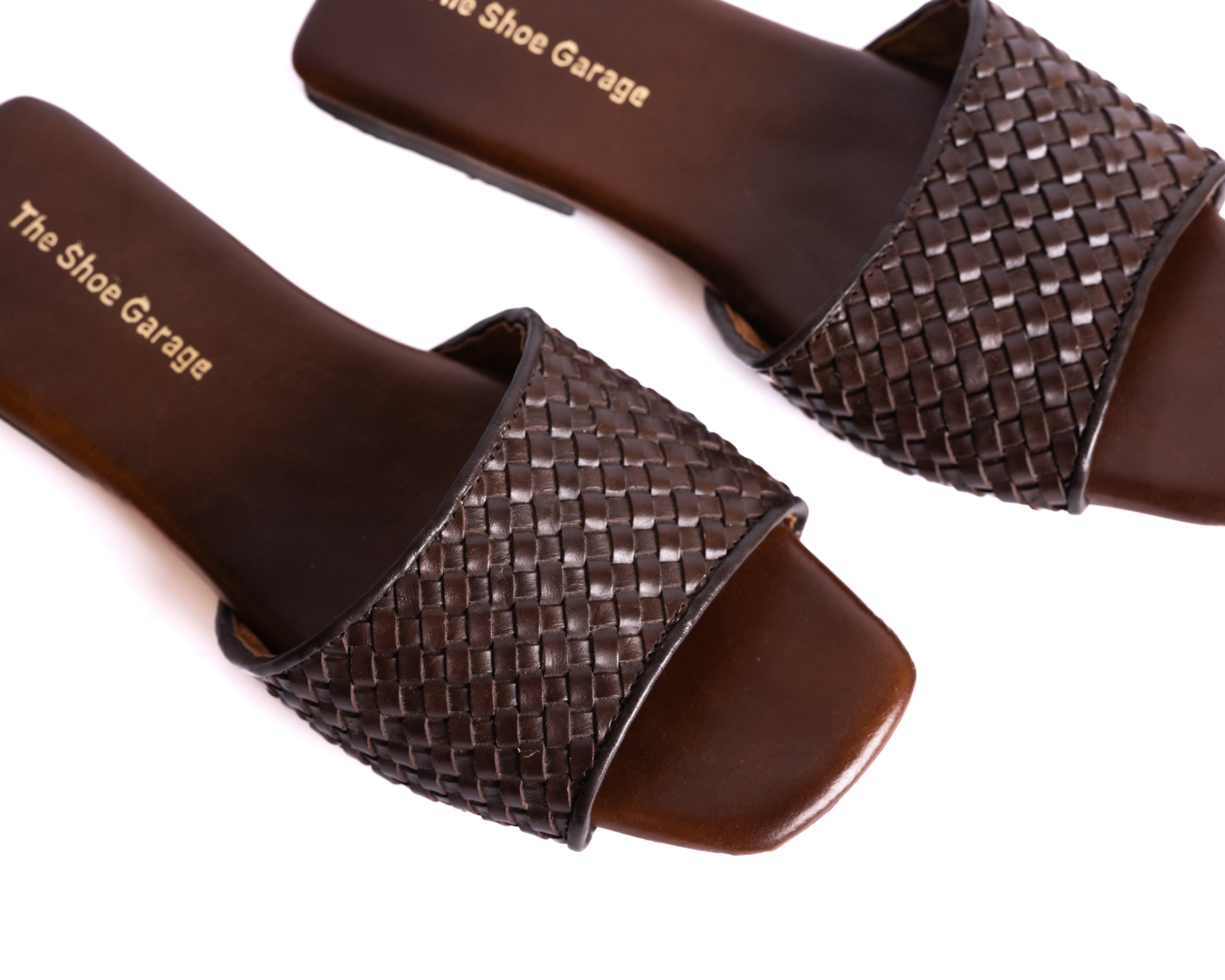 Woven Open-Toe Slides - Brown