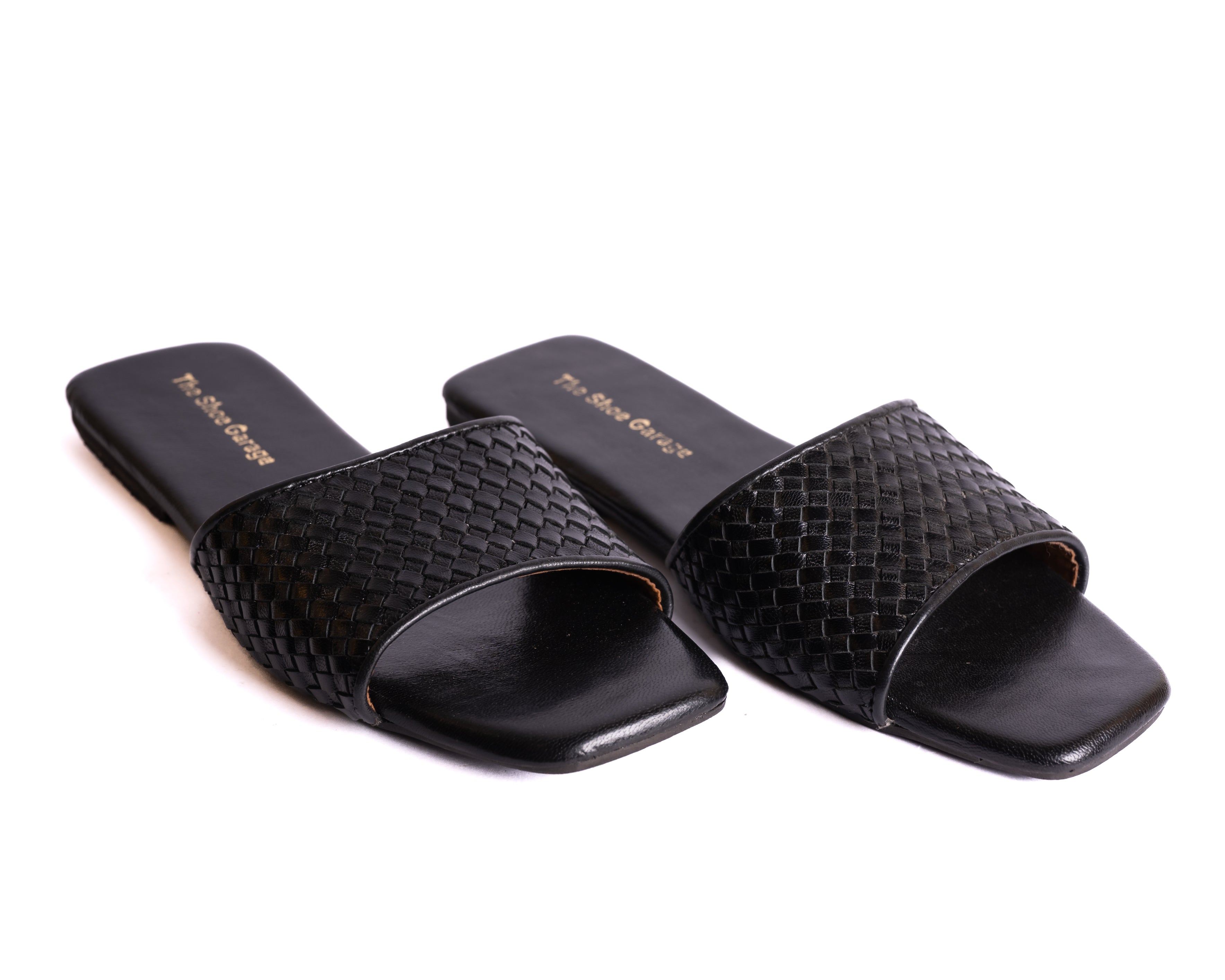 Woven Open-Toe Slides - Black
