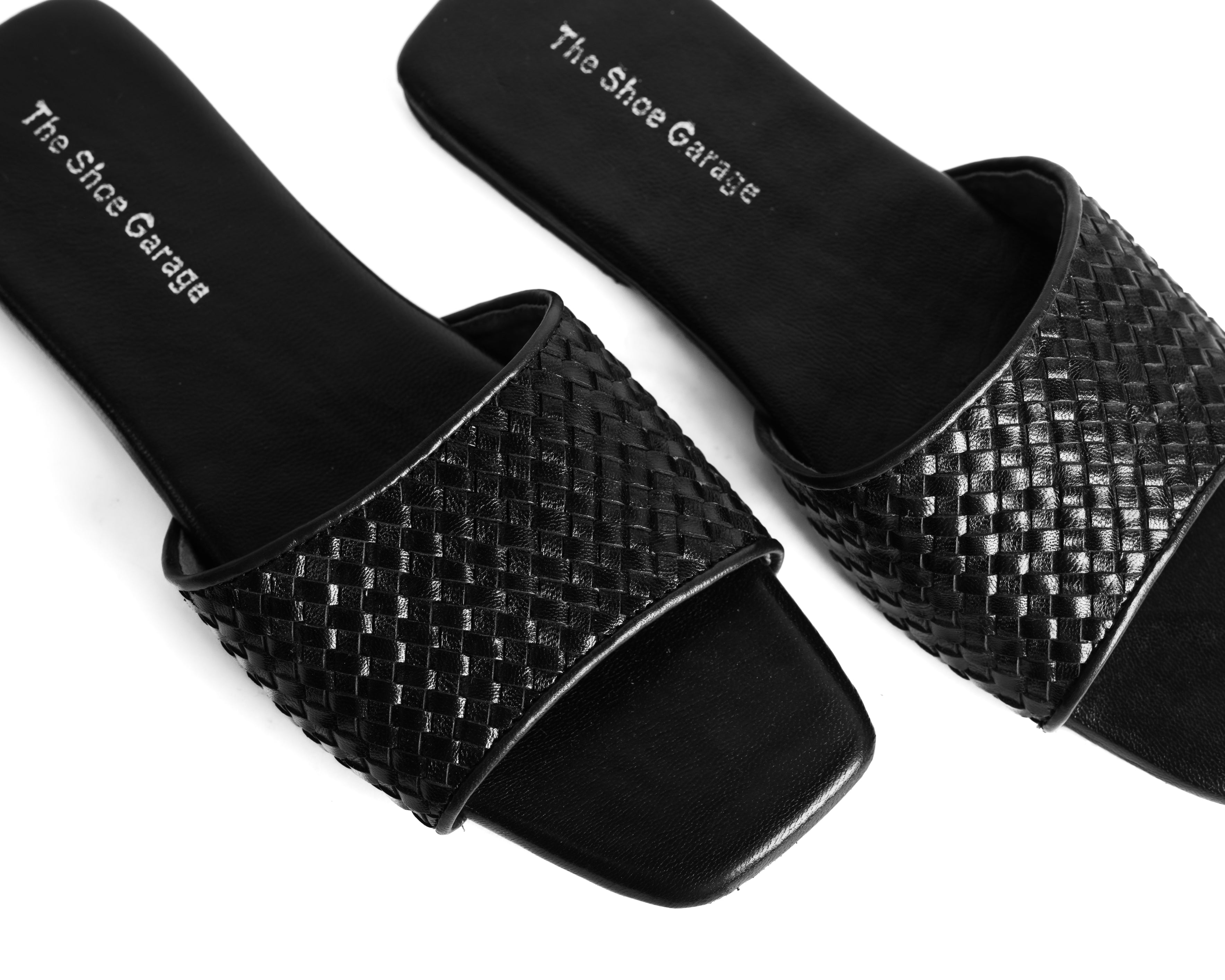 Woven Open-Toe Slides - Black