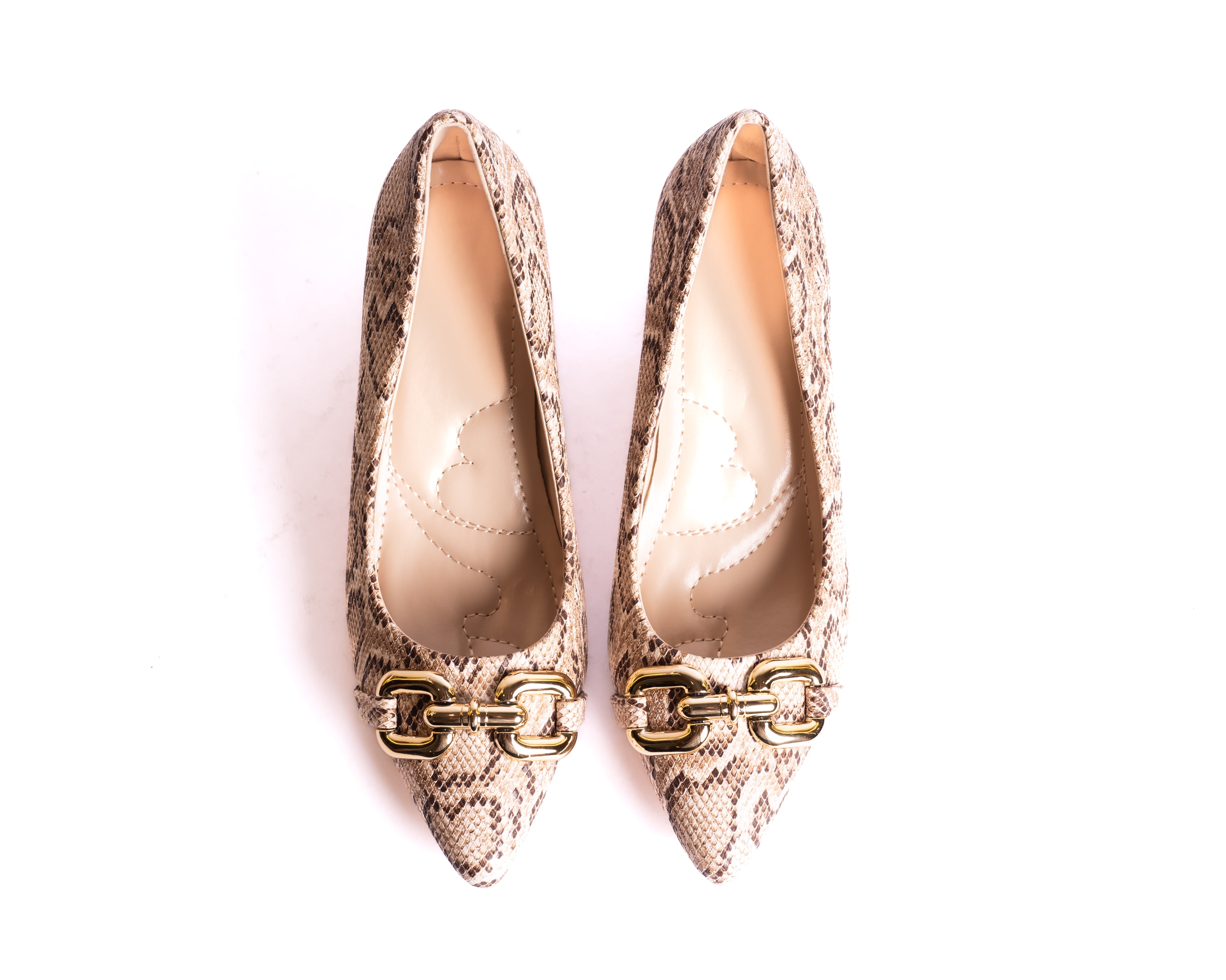 Chain-Link Pointed-Toe Ballet Snake Print