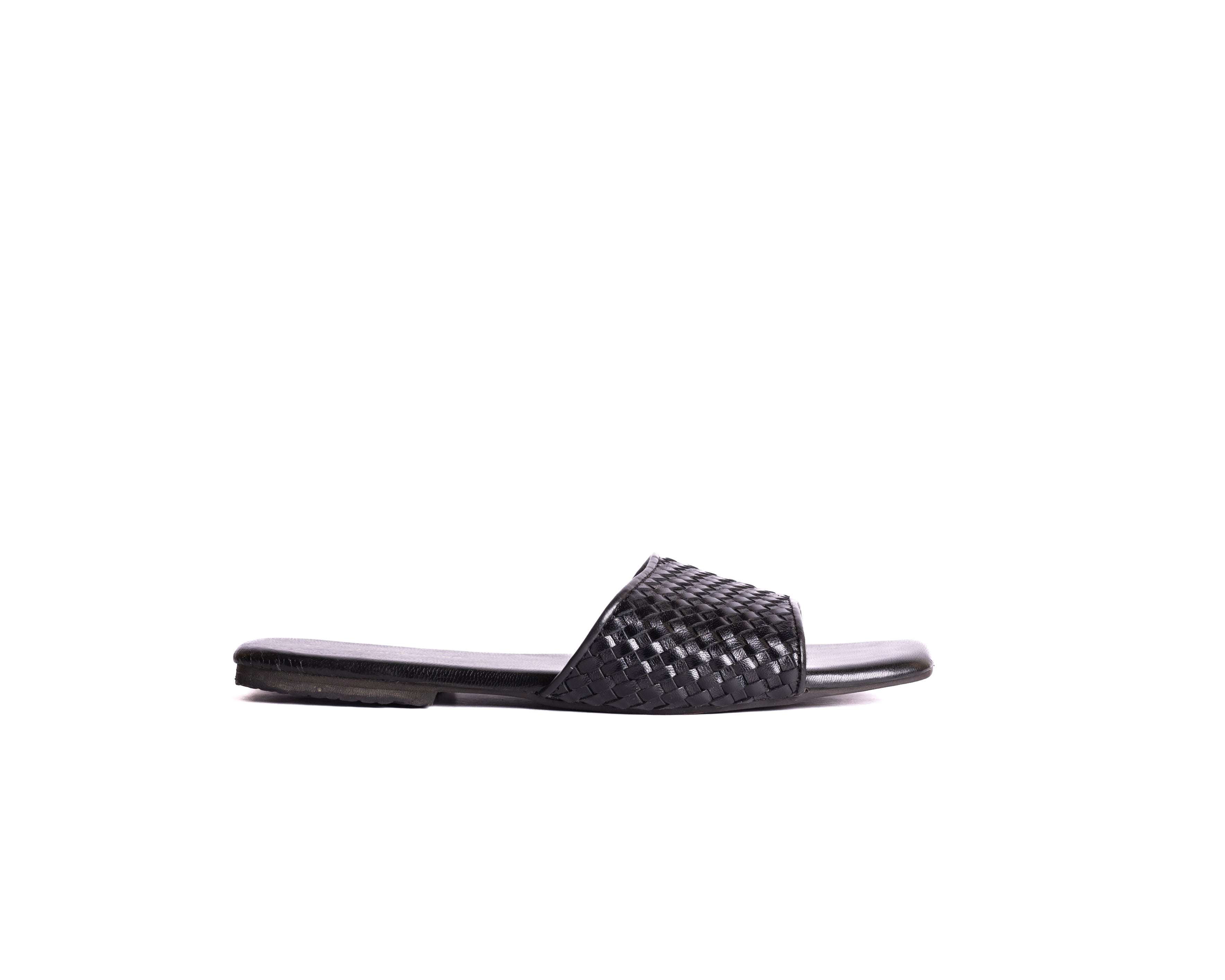 Woven Open-Toe Slides - Black